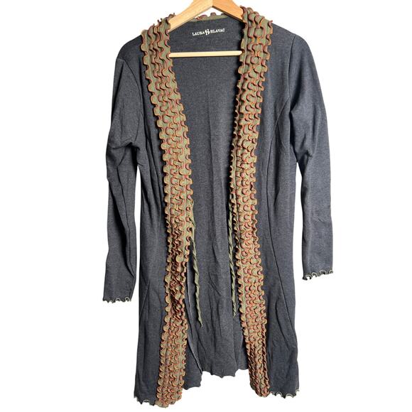 Laura Hlavac Ruffle Duster Sweater Cardigan  Long tie front jacket Size M - Picture 1 of 7